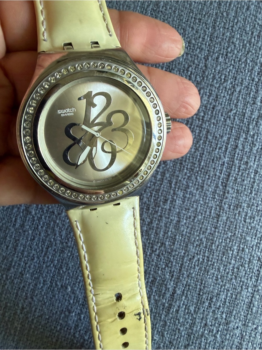 Swatch Irony Nabab Vintage 2006 Leather Strap Silver with Crystal Bezel